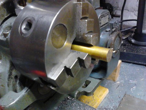 Brass bar in lathe chuck